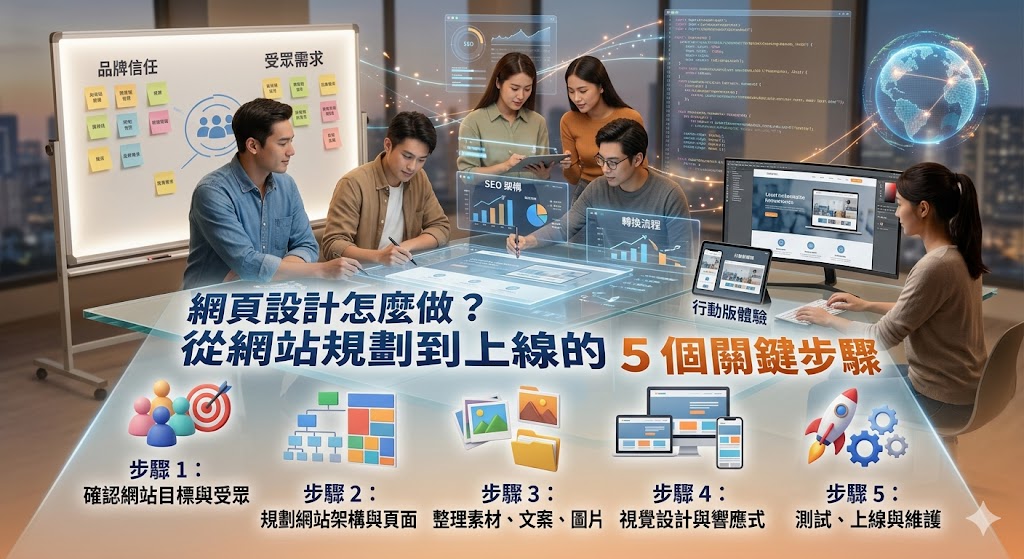 網頁設計不只是把網站做得好看，更關係到品牌形象、使用者體驗、SEO架構與詢問轉換。本文整理網頁設計的基本概念、網站製作流程、常見錯誤、費用差異與合作前注意事項，幫助企業、新手與行銷人員在規劃網站前掌握重點，打造兼具美感、流量與實用性的網站。